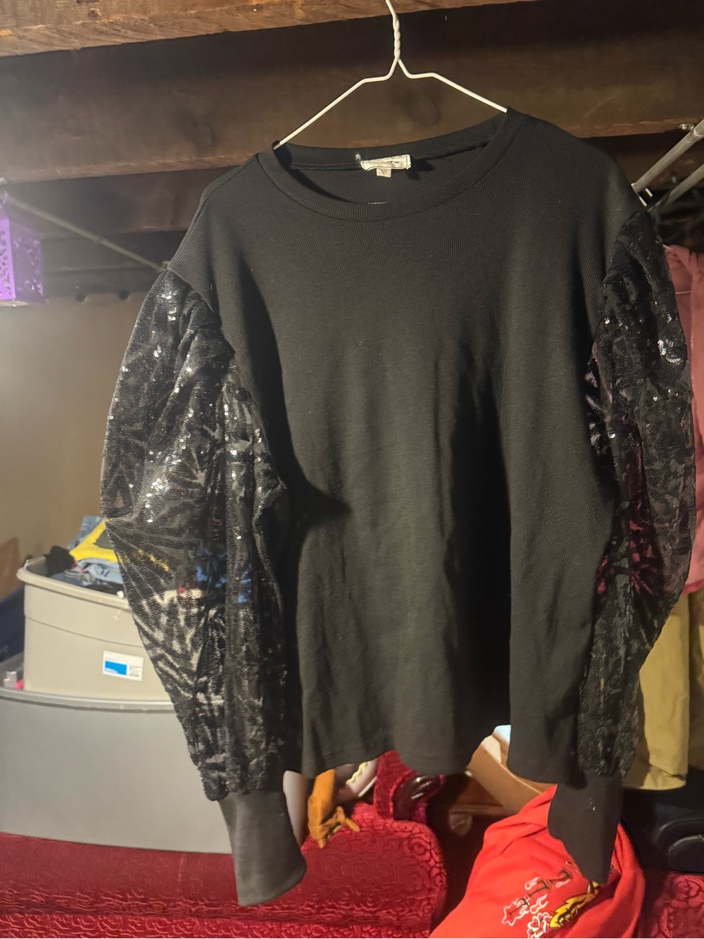Black Men's Sweater with Sequin Paneled Sleeves